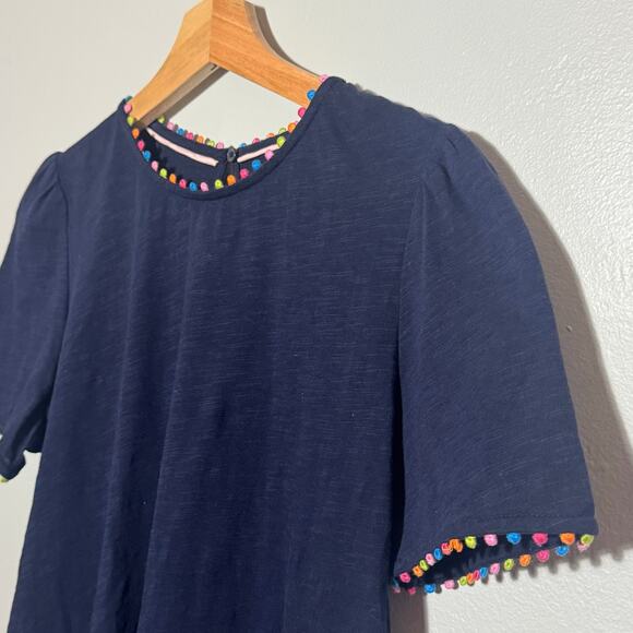 Women's Size 8/M Boden Ali Jersey T-Shirt Navy Blue Short Sleeve Pom Pom Keyhole - Picture 6 of 8